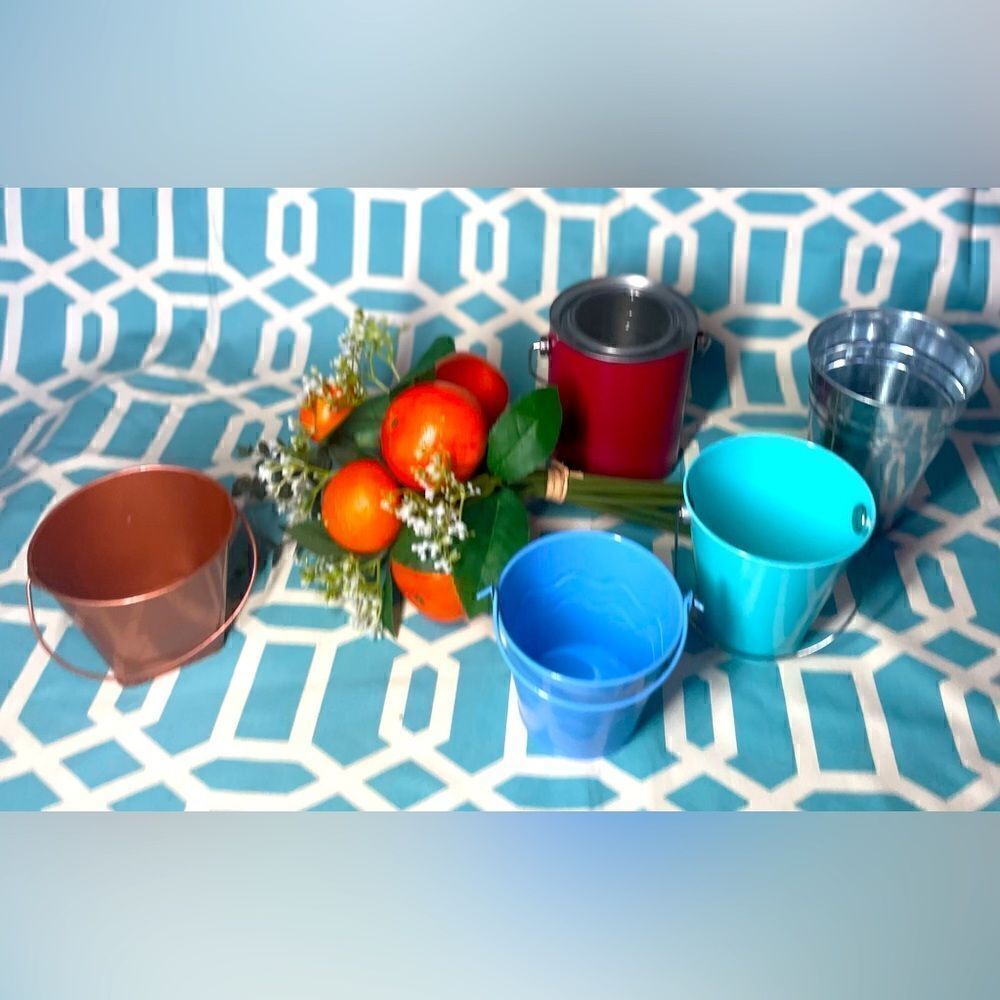 5 Gift Buckets Pails Gift Basket Handle Various Sizes & Shapes Arts & Crafts